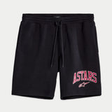 Alpinestars Dunker Short, pantaloncini da allenamento in pile, nero con logo 'ASTARS' rosso e bianco sulla coscia, logo stella Alpinestars, vita elastica con coulisse, abbigliamento sportivo e casual