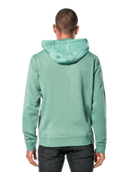 Felpa con cappuccio Alpinestars Rooted, verde, vista posteriore di un uomo che indossa una felpa casual in terry francese slub, con cappuccio sovrapposto, polsini e orlo a costine, design sportivo moderno