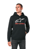 Alpinestars Always V3 Hoodie, felpa casual nera con logo a stella bianco e scritta alpinestars rossa, design pullover con tasca a marsupio frontale, lifestyle motorsport streetwear