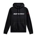 Alpinestars Felpa Con Cappuccio Linear Wordmark V3, felpa sportiva nera con logo bianco sul petto e marchio rosso sulla manica
