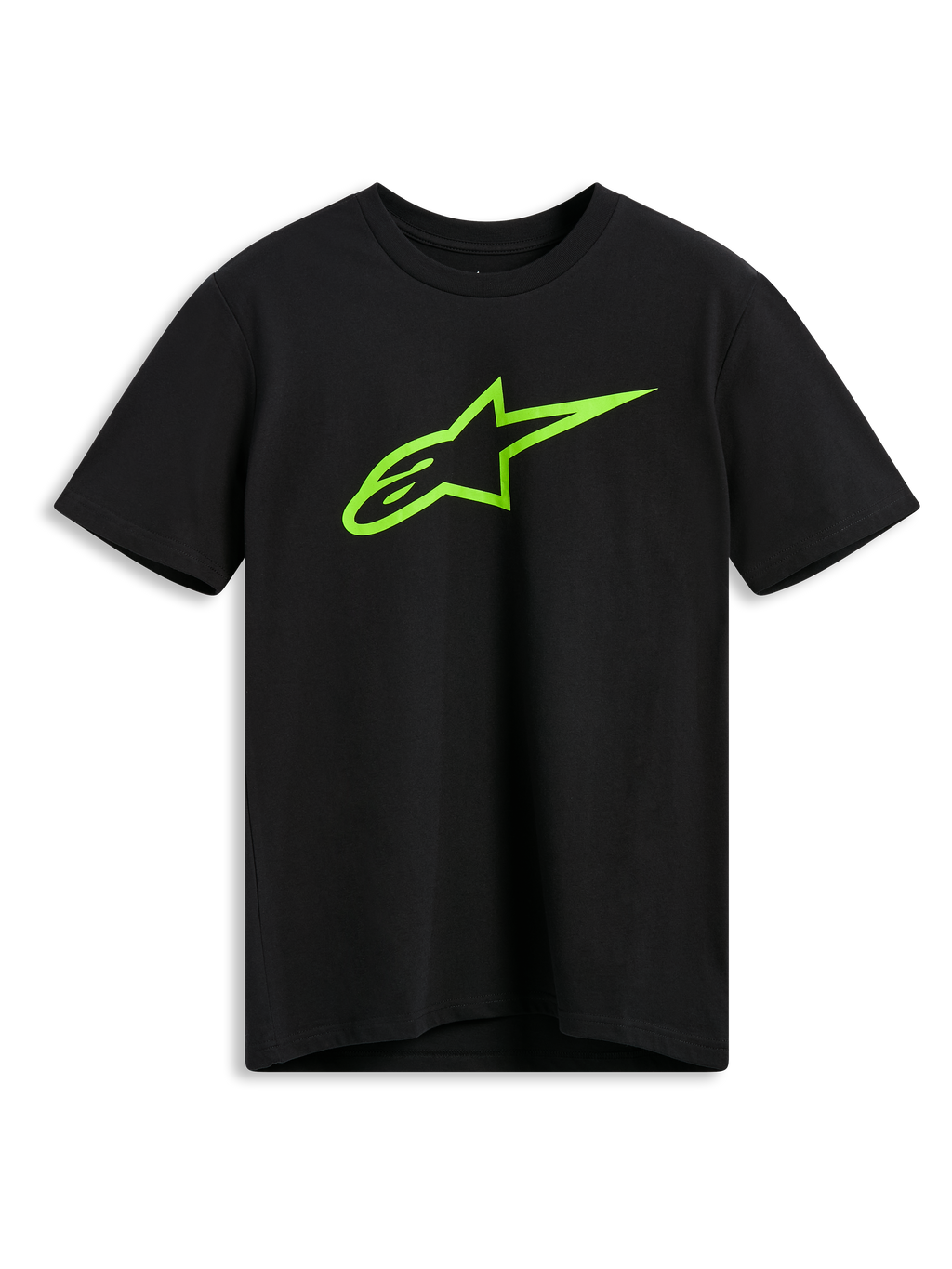 Alpinestars Ageless 2.0 CSF Tee, t-shirt a maniche corte, nera, logo Alpinestars Astar verde lime, abbigliamento casual motorsport streetwear