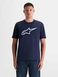 Alpinestars Maglietta Ageless 2.0 CSF, maglietta a maniche corte unisex, blu e bianco, logo frontale bianco soft-hand, stile sportivo casual, vista frontale su modello