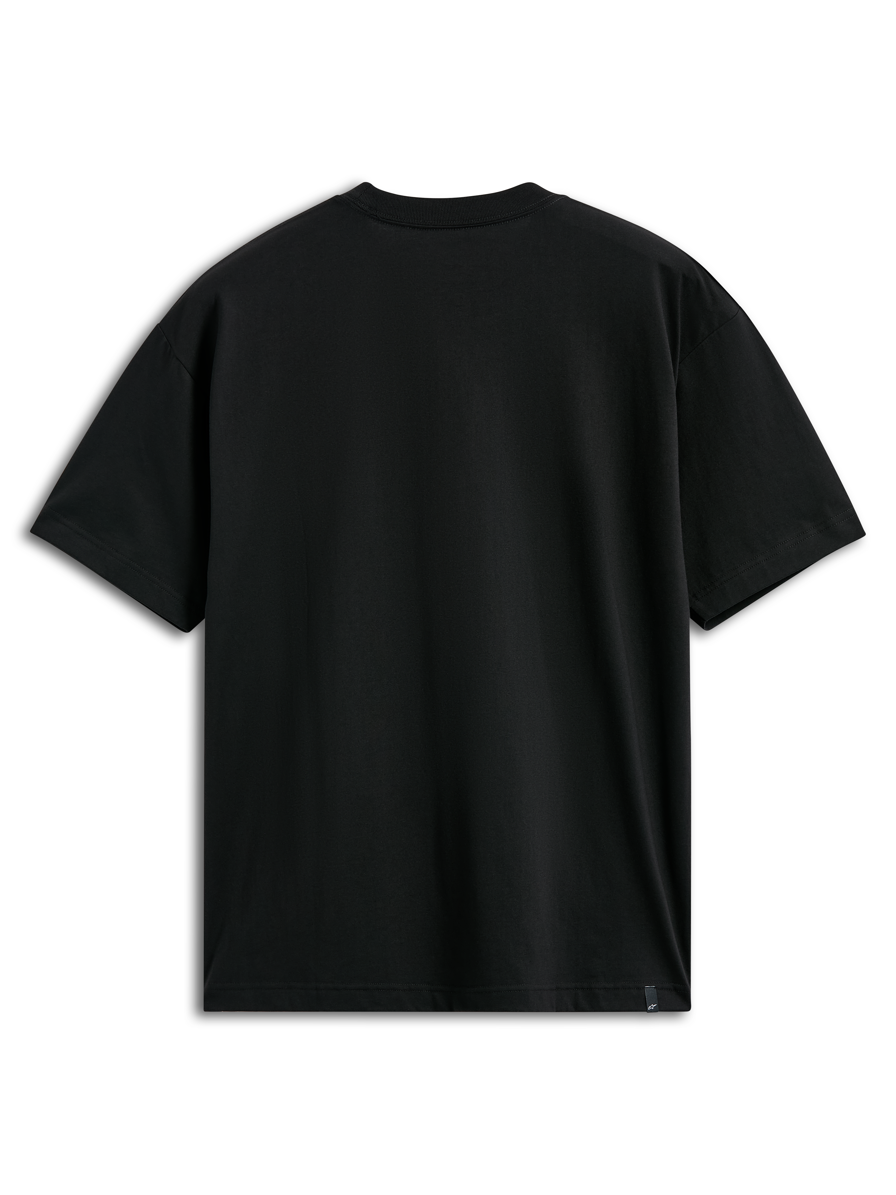 Alpinestars Ageless Shadow CSF Tee, vista posteriore, t-shirt a maniche corte, nero, con retro semplice e piccola etichetta logo sull'orlo, streetwear casual motorsport
