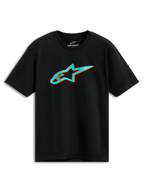 Alpinestars Ageless Shadow CSF Tee, maglietta a maniche corte, nero, logo Astars con ombra turchese e arancione, streetwear casual motorsport
