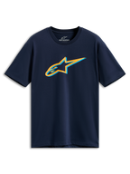 Alpinestars Ageless Shadow CSF Tee, maglietta a maniche corte, blu navy, logo Ageless Shadow arancione e azzurro sul petto, abbigliamento sportivo casual