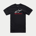 Alpinestars Always 2.0 CSF Tee, t-shirt a maniche corte, nero, logo a stella bianco con scritta Alpinestars rossa, abbigliamento casual motorsport streetwear