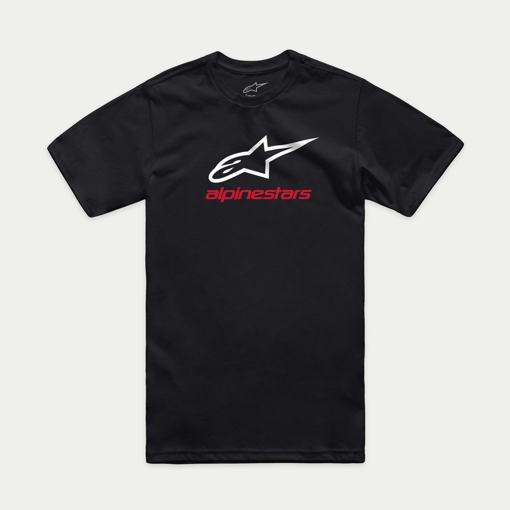 Alpinestars Always 2.0 CSF Tee, t-shirt a maniche corte, nero, logo a stella bianco con scritta Alpinestars rossa, abbigliamento casual motorsport streetwear