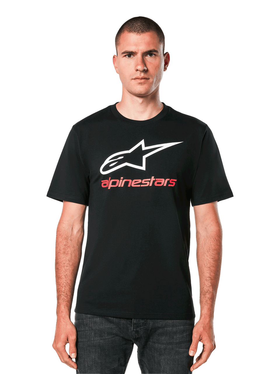 Alpinestars Always 2.0 CSF Tee, maglietta nera da uomo con logo stella bianco e scritta rossa alpinestars, t-shirt casual a maniche corte in cotone