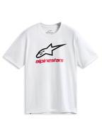 Alpinestars Always 2.0 CSF Tee, t-shirt a maniche corte, bianca, logo Astars con profilo nero e grafica Alpinestars rossa, abbigliamento sportivo casual motorsport