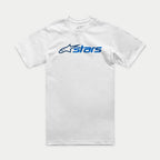 Alpinestars Blaze 2.0 CSF Tee, maglietta a maniche corte, bianca, logo Astars blu navy, abbigliamento casual streetwear motorsport