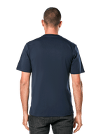 Alpinestars Blaze 2.0 CSF Tee, t-shirt a maniche corte, blu navy, vista posteriore su modello, streetwear casual ispirato al motorsport