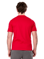 Alpinestars Linear Wordmark 2.0 CSF Tee, t-shirt a maniche corte, rosso, vista posteriore, rosso tinta unita con piccolo logo bianco sulla manica, design casual ispirato al motorsport