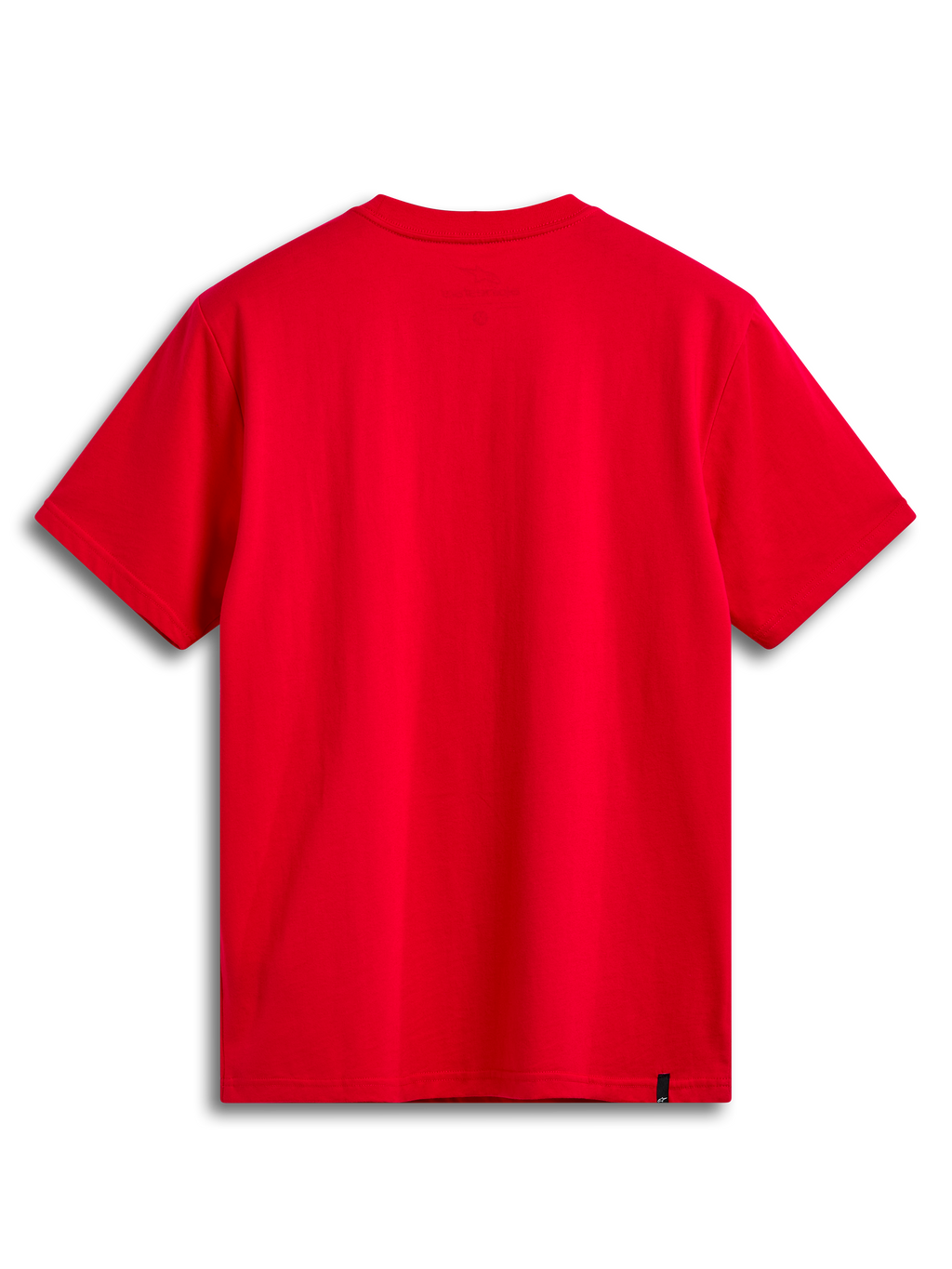 Alpinestars T-Shirt Linear Wordmark 2.0 CSF, maglietta a maniche corte rossa, vista posteriore con stampa interna sul collo e etichetta esterna
