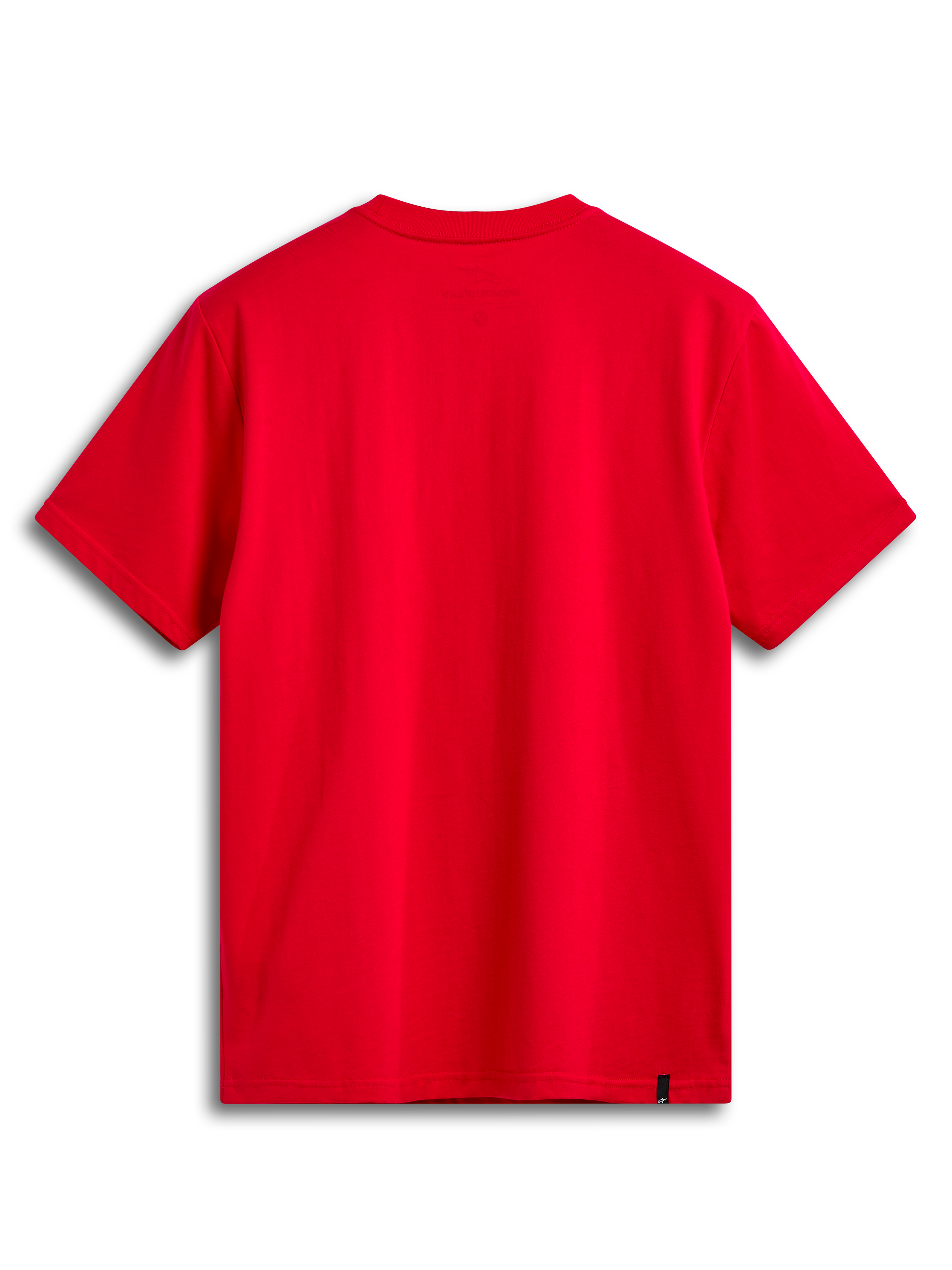 Alpinestars T-Shirt Linear Wordmark 2.0 CSF, maglietta a maniche corte rossa, vista posteriore con stampa interna sul collo e etichetta esterna