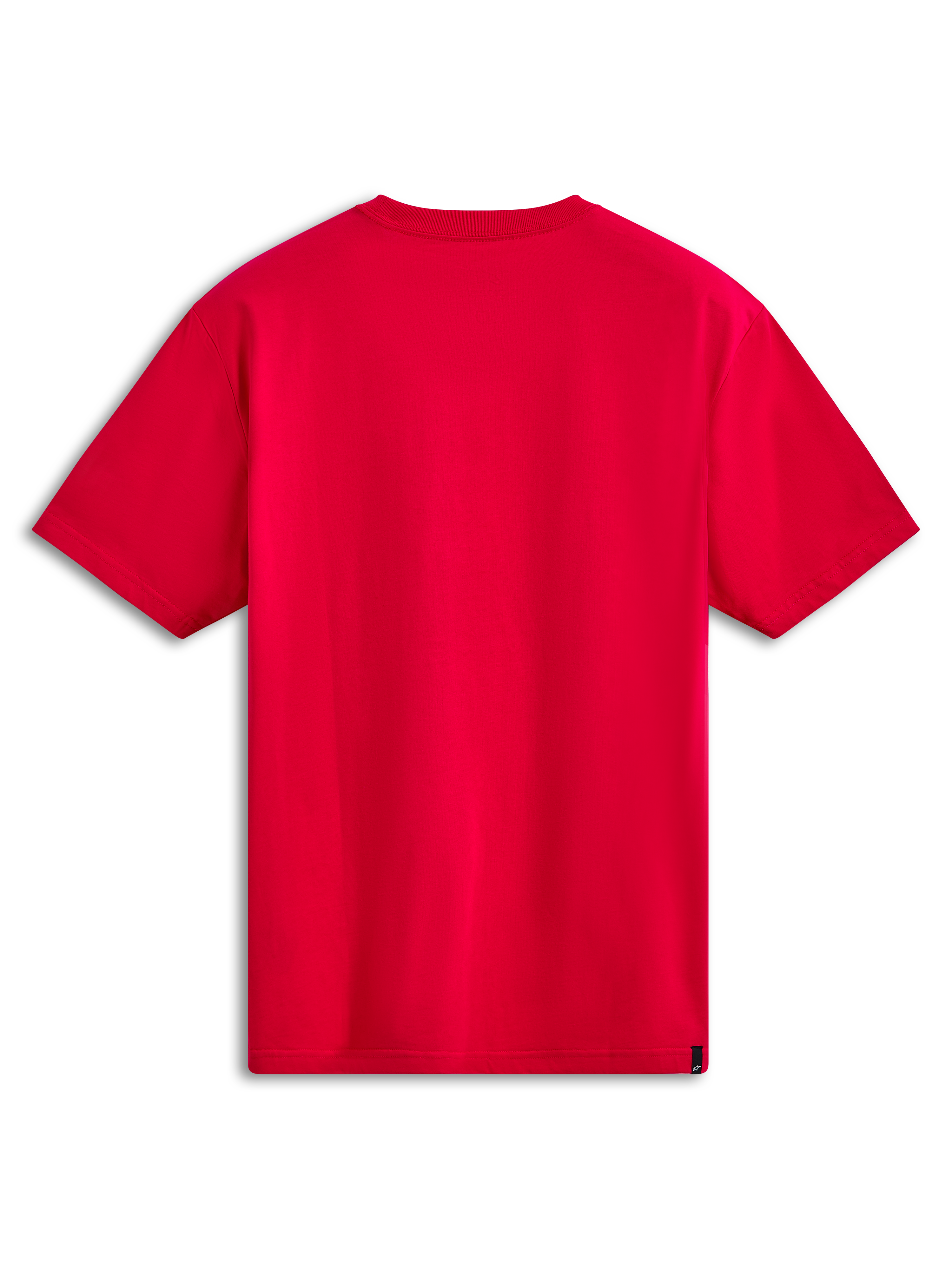 Alpinestars Ride 4.0 CSF Tee, t-shirt a maniche corte, rosso, vista posteriore in tessuto a tinta unita, piccola etichetta nera tessuta sull'orlo inferiore, streetwear casual motorsport