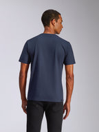 Alpinestars Ride 4.0 CSF Tee, maglietta a maniche corte, blu navy, vista posteriore su un modello, streetwear casual motorsport