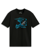 Alpinestars CSF Tee, maglietta a maniche corte, nero e blu, grafica con profilo di casco MX blu e logo bianco, abbigliamento sportivo casual da motorsport