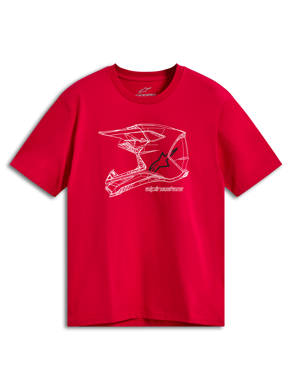 Alpinestars CSF Tee, maglietta a maniche corte, rosso, grafica con casco MX bianco sul davanti, streetwear casual da motorsport