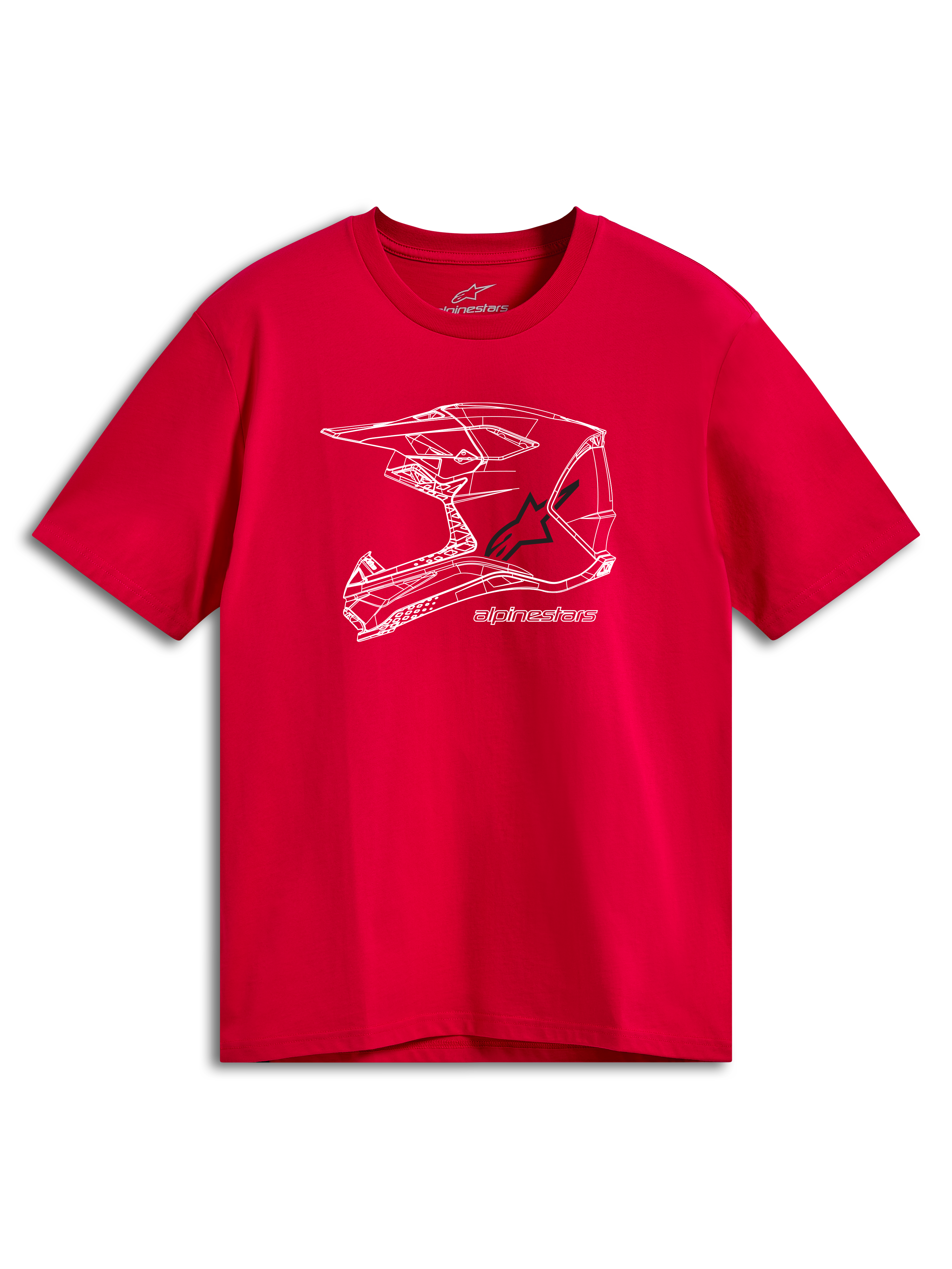 Alpinestars CSF Tee, maglietta a maniche corte, rosso, grafica con casco MX bianco sul davanti, streetwear casual da motorsport