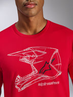 Alpinestars CSF Tee, t-shirt a maniche corte, rossa, grafica casco da motocross in line-art bianca con logo stella nero, streetwear casual motorsport