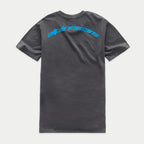 Alpinestars Horizon CSF Tee, t-shirt a maniche corte, grigio antracite, vista posteriore con scritta Alpinestars ad arco blu sulle spalle, abbigliamento sportivo casual