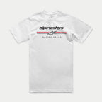 Alpinestars Betteryet CSF Tee, t-shirt a maniche corte, bianco, logo in stile paddock sul petto con strisce rosse e grigie e scritta Racing Ahead, abbigliamento sportivo casual motorsport