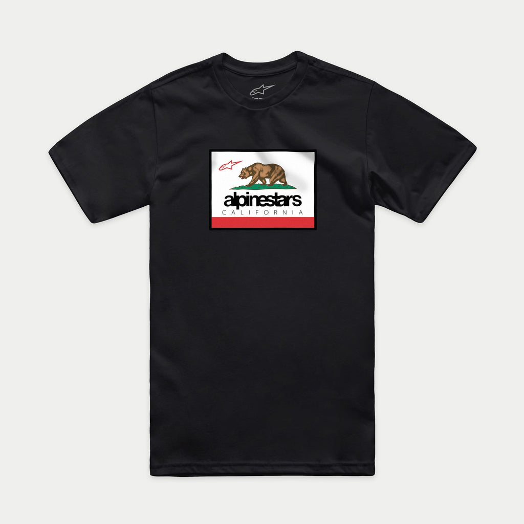 Alpinestars Cali 2.0 CSF Tee, maglietta a maniche corte, nero, grafica ispirata alla California con un orso grizzly e logo Alpinestars, abbigliamento sportivo casual motorsport