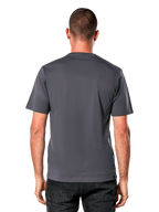Alpinestars Galun CSF Tee, maglietta a maniche corte, grigio, vista posteriore, indossata con jeans neri, streetwear casual motorsport