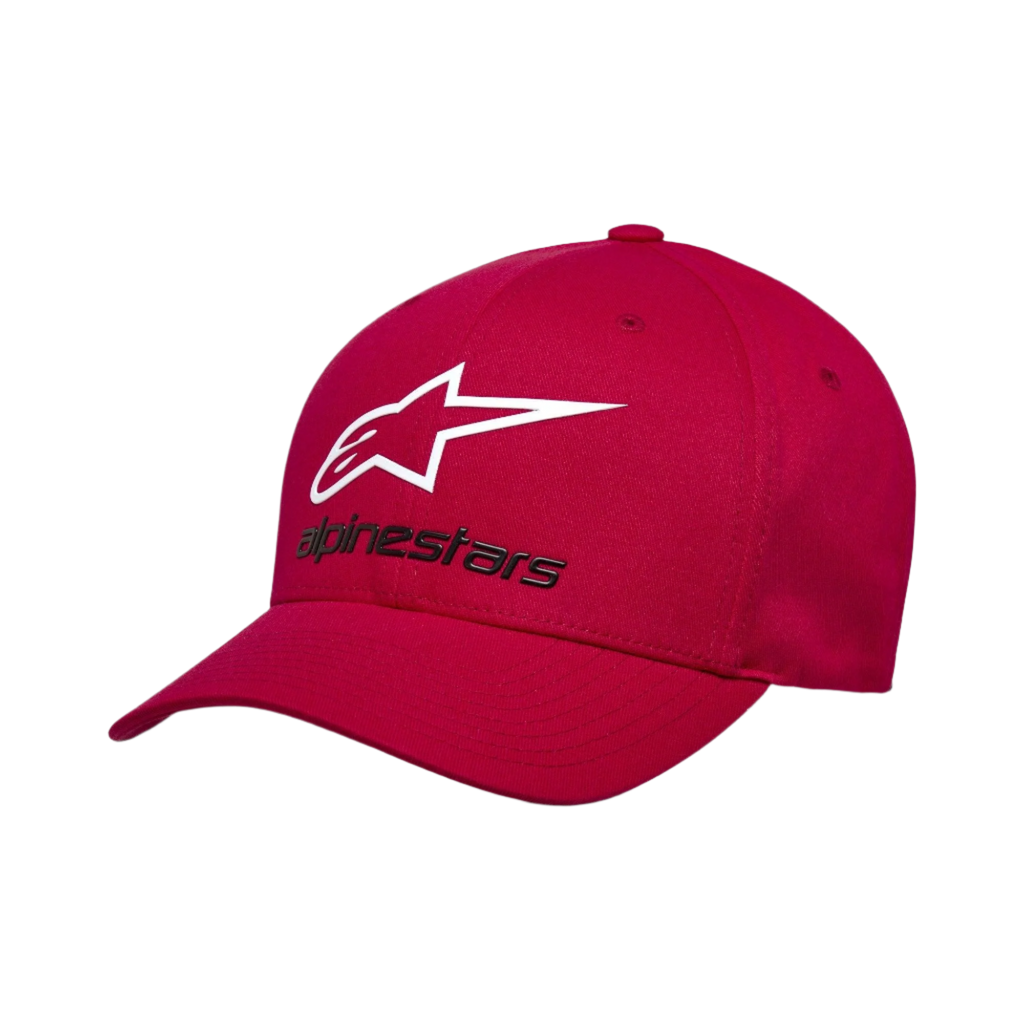 Cappello Alpinestars Always 2.0, cappellino da baseball, rosso, logo a stella bianco e scritta Alpinestars nera, visiera curva, corona strutturata, streetwear casual ispirato al motorsport