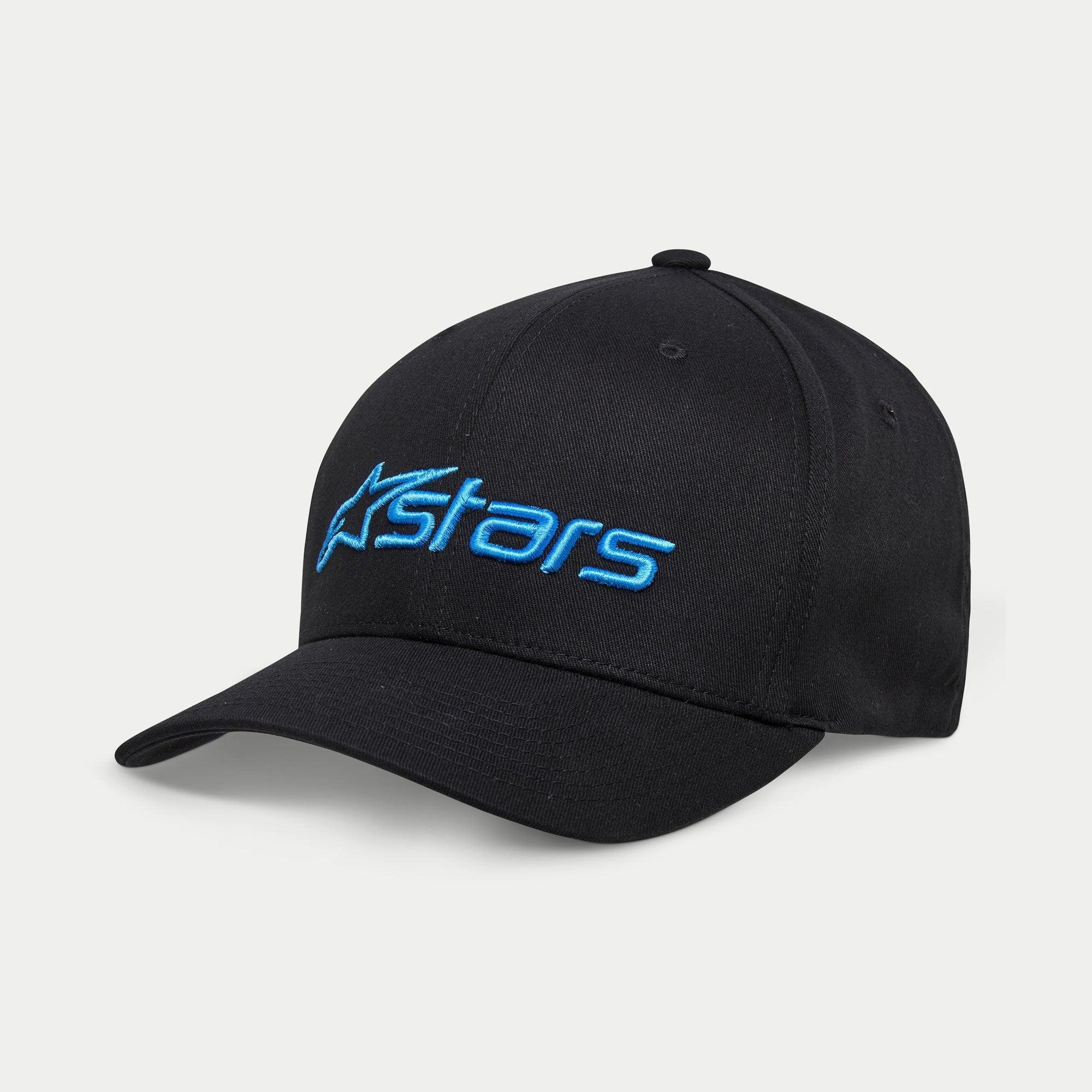 Cappello Alpinestars Blaze 2.0, cappellino da baseball, nero con logo Astars azzurro, visiera curva e corona strutturata, accessorio sportswear casual