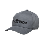 Cappello Alpinestars Blaze 2.0, nero antracite, cappellino da baseball strutturato con visiera curva, logo Alpinestars nero testurizzato sul davanti, design casual ispirato al motorsport