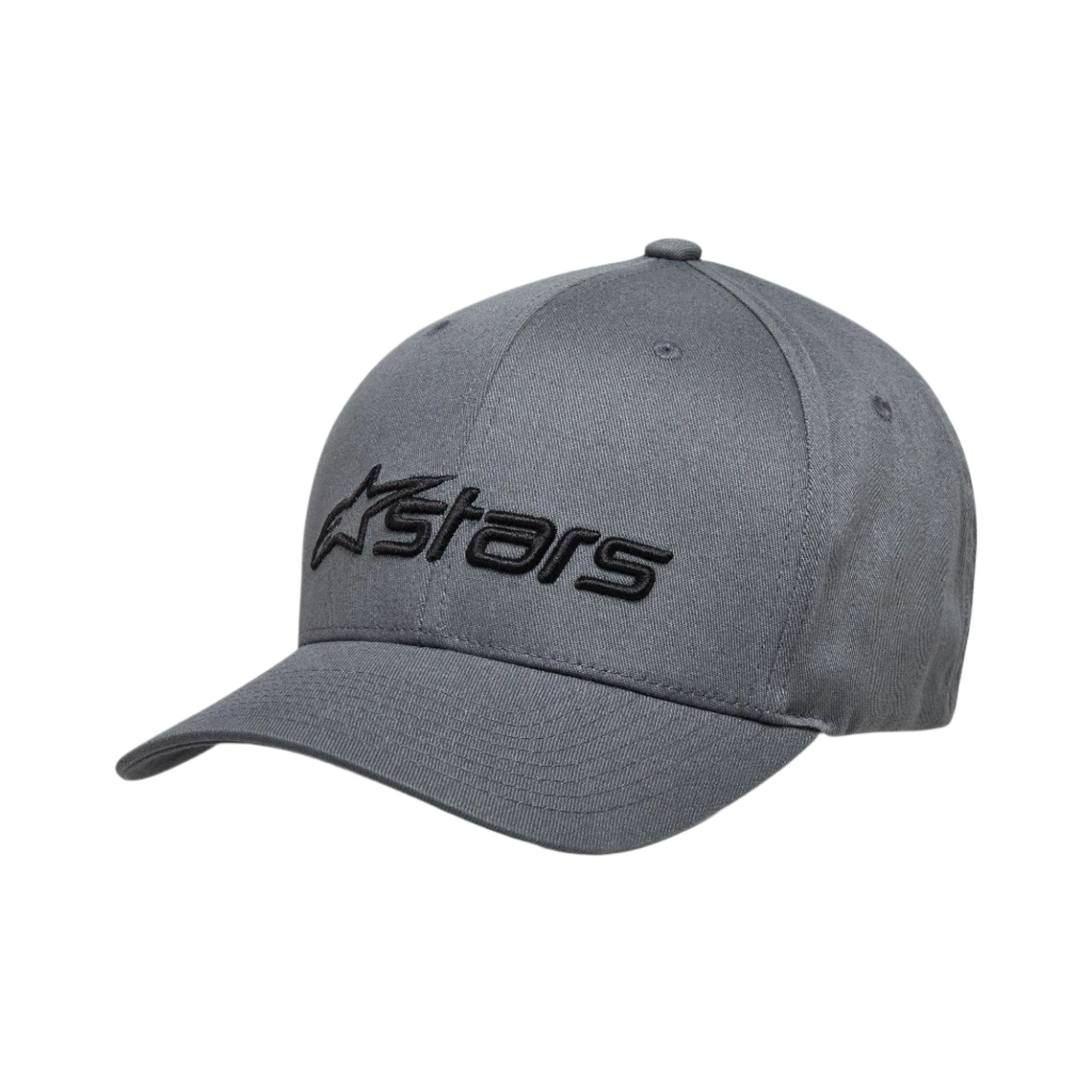 Cappello Alpinestars Blaze 2.0, nero antracite, cappellino da baseball strutturato con visiera curva, logo Alpinestars nero testurizzato sul davanti, design casual ispirato al motorsport