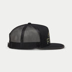 Cappello Trucker Alpinestars Ride 4.0 Camo, nero, vista di profilo con retro in mesh traspirante e visiera piatta, parte anteriore in twill con stampa logo camo, chiusura snapback regolabile, copricapo casual da motorsport