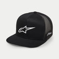 Alpinestars 3D Ageless Trucker Hat, nero e bianco, corona strutturata con visiera piatta, retro in rete di poliestere, con grande logo Ageless bianco ricamato in 3D sul davanti e marchio Astars laterale, cappellino casual lifestyle motorsport