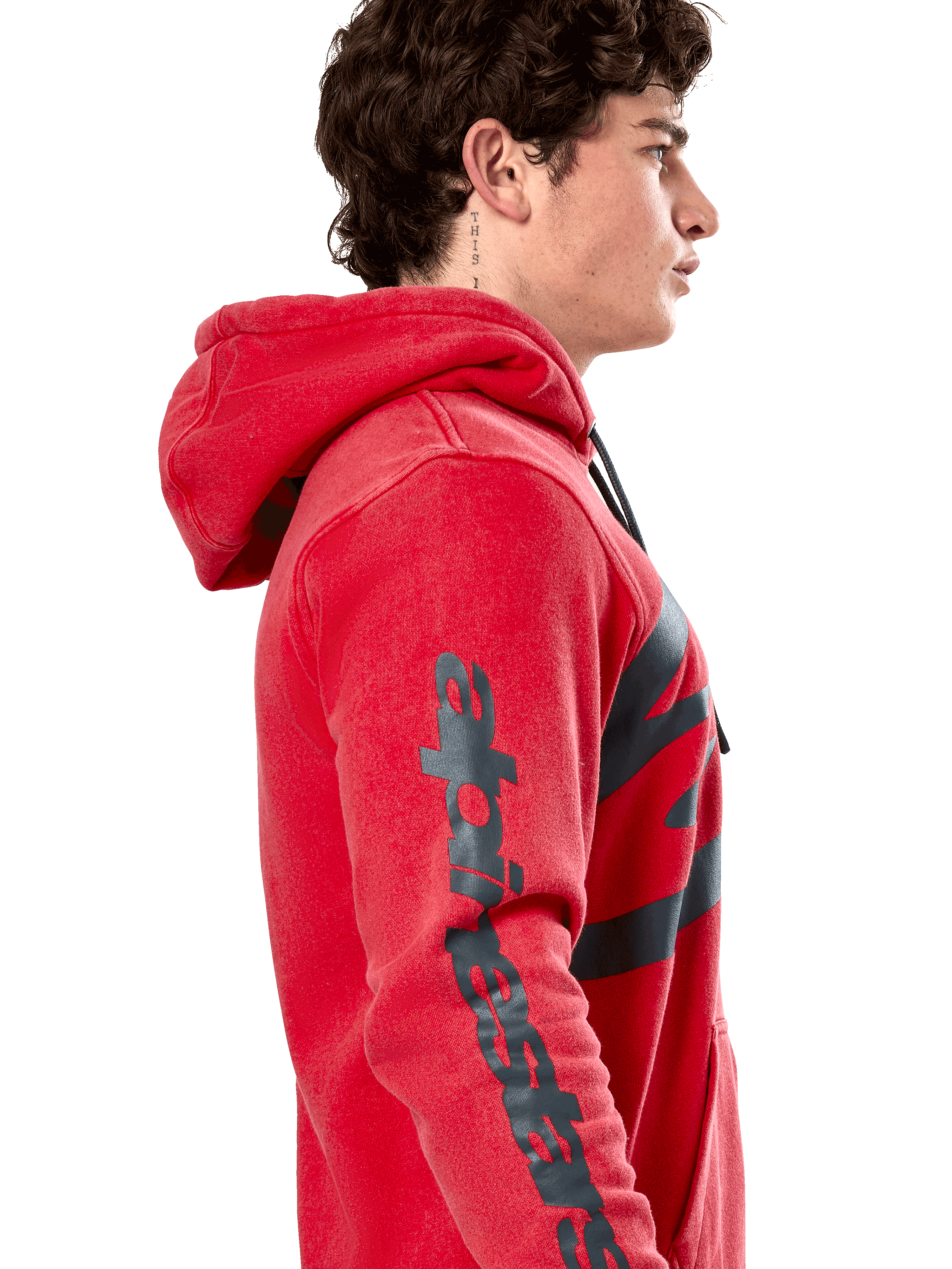 Felpa con cappuccio Alpinestars Unbound, felpa pullover in pile rosso, profilo laterale con marchio Alpinestars grigio scuro sulla manica, finitura tinta in capo con cappuccio regolabile, streetwear casual motorsport