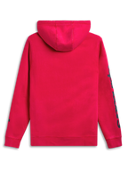 Alpinestars Unbound Hoodie, Red sportswear pullover fleece hoodie, rear view showing self-lined hood and sleeve branding