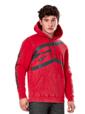 Alpinestars Unbound Hoodie, felpa in pile con cappuccio, rosso tinto in capo, grande logo grigio sul petto, scritta Alpinestars sulle maniche, tasca a marsupio anteriore e cappuccio con cordino, streetwear casual ispirato al motorsport