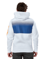 Alpinestars Specter Hoodie, bianca, felpa streetwear casual con stampa sfumata blu sul retro, logo wordmark arancione sulla manica, vista posteriore