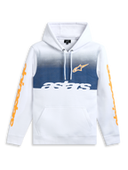 Alpinestars Felpa Con Cappuccio Specter, felpa con cappuccio in pile bianca, stampa sfumata e loghi arancioni sulle maniche, tasca a marsupio, sportswear casual