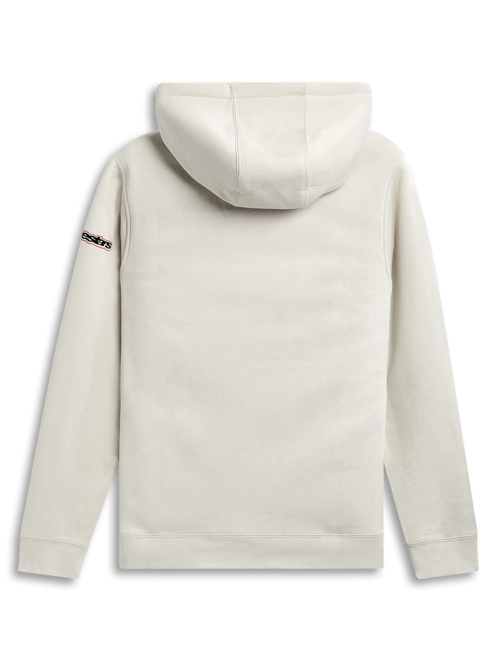 Alpinestars Felpa Con Cappuccio Insignia, felpa con cappuccio sportswear off white, vista posteriore con cappuccio a doppio strato e dettaglio con logo sulla manica