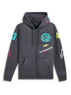 Alpinestars Variegate Hoodie, felpa in pile con zip frontale, Grigio Gunmetal, vivaci loghi neon su petto e maniche, tasca a marsupio, cappuccio con coulisse, streetwear casual ispirato al motorsport