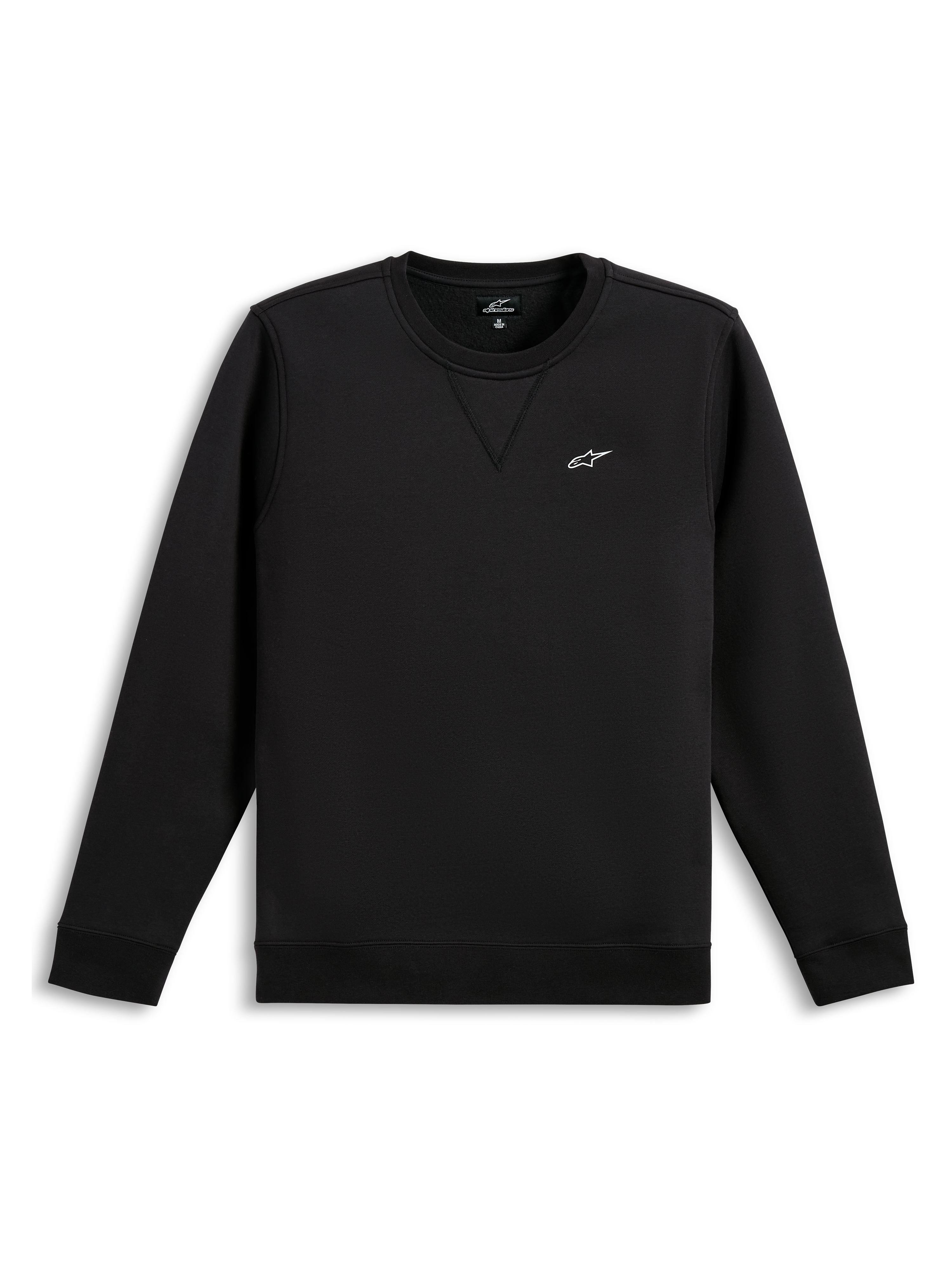 Alpinestars Felpa Positive Crew, felpa pullover nera, logo bianco sul petto, polsini e orlo a coste, stile sportswear casual