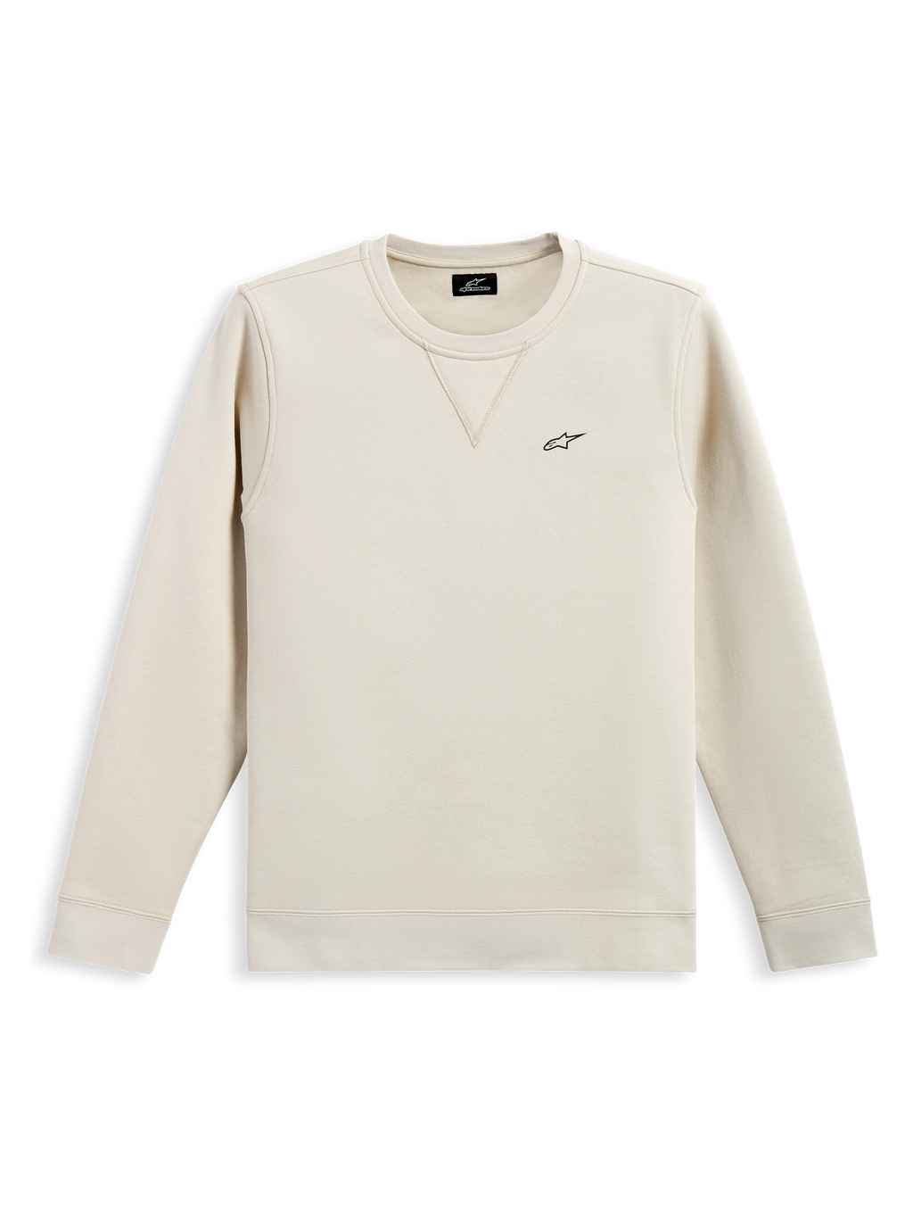 Alpinestars Positive Crew, felpa a girocollo, Off White, piccolo logo Alpinestars nero sul petto, colletto a coste con dettaglio a punto V, polsini e orlo a coste, streetwear casual ispirato al motorsport