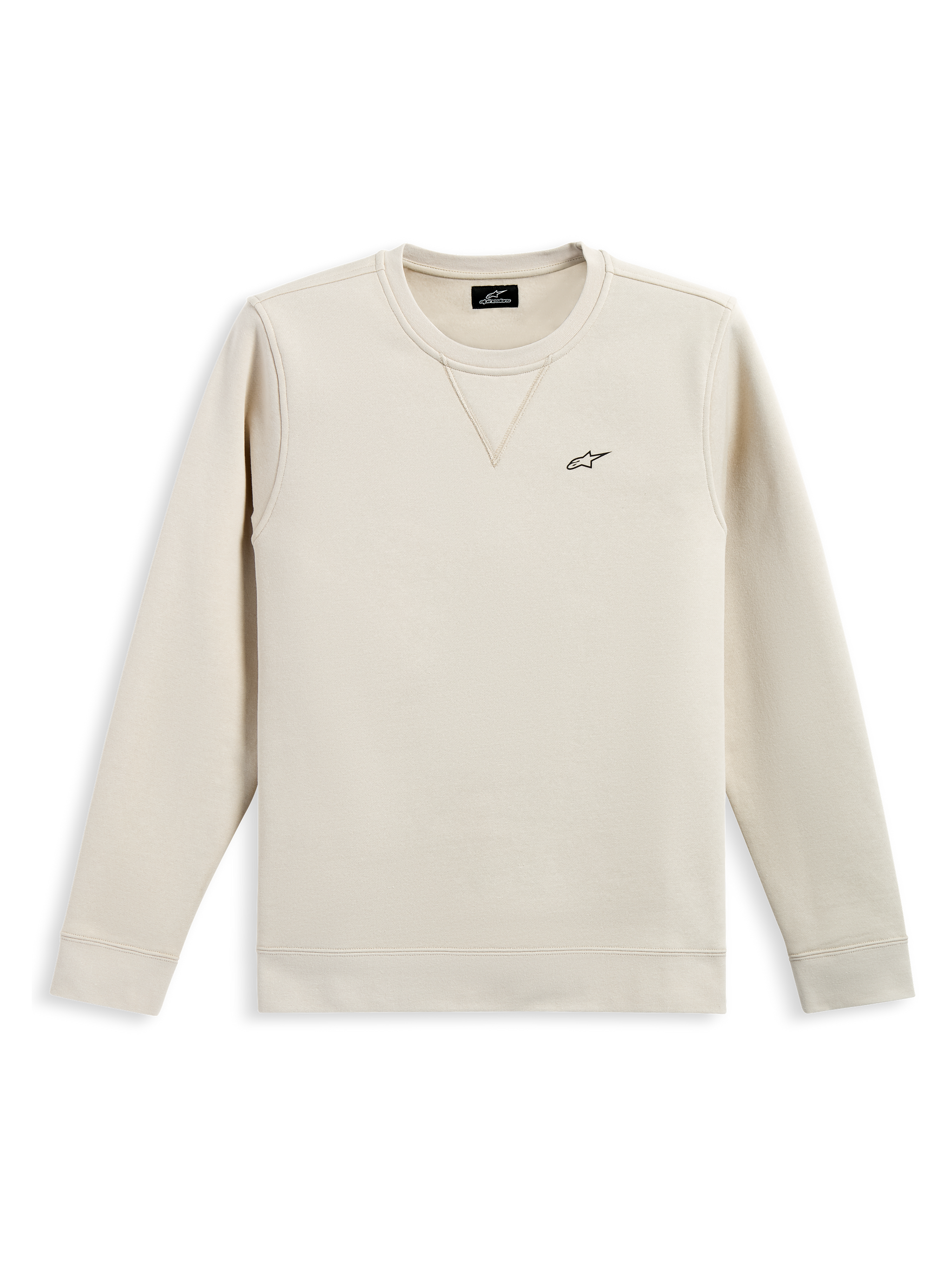 Alpinestars Positive Crew, felpa a girocollo, Off White, piccolo logo Alpinestars nero sul petto, colletto a coste con dettaglio a punto V, polsini e orlo a coste, streetwear casual ispirato al motorsport