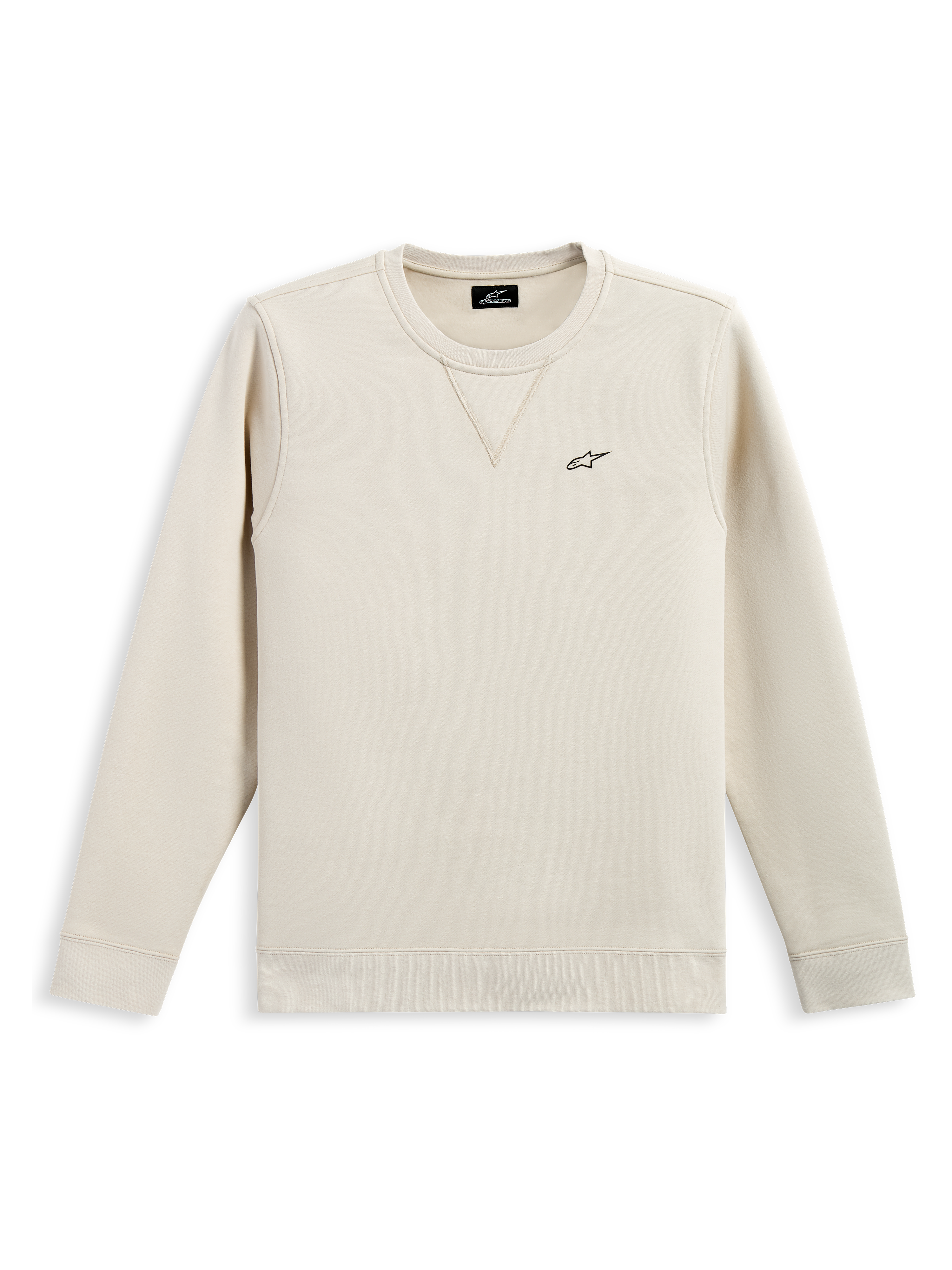 Alpinestars Positive Crew, felpa a girocollo, Off White, piccolo logo Alpinestars nero sul petto, colletto a coste con dettaglio a punto V, polsini e orlo a coste, streetwear casual ispirato al motorsport