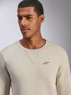 Felpa Alpinestars Positive Crew, bianco sporco, pullover a girocollo con piccolo logo a stella nero sul petto, dettaglio scollatura con cucitura a V, abbigliamento lifestyle casual ispirato al motorsport