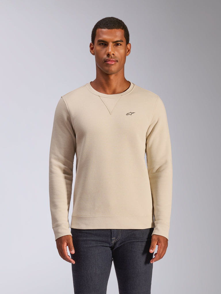 Alpinestars Positive Crew, felpa a girocollo, Off White, con un piccolo logo a stella nero sul petto, dettaglio della cucitura a V sul colletto, polsini e orlo a coste, streetwear casual ispirato al motorsport