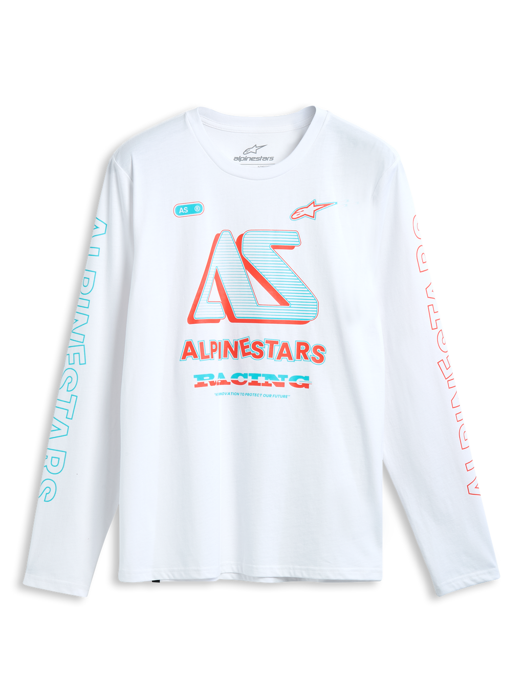 Alpinestars T-Shirt Ayess Csf, maglietta a maniche lunghe bianca, grafica racing stampata sul petto e sulle maniche, sportswear casual