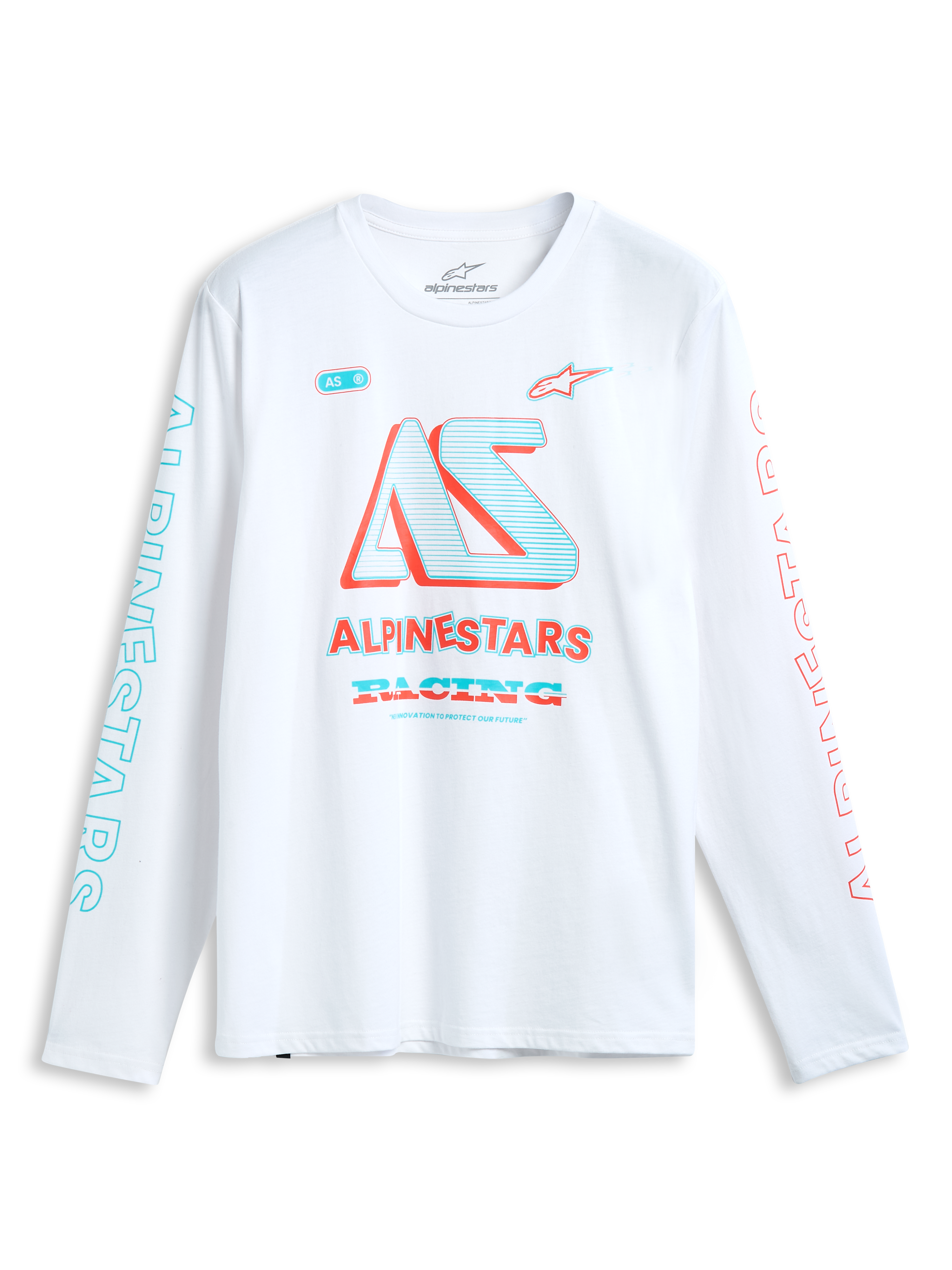 Alpinestars T-Shirt Ayess Csf, maglietta a maniche lunghe bianca, grafica racing stampata sul petto e sulle maniche, sportswear casual