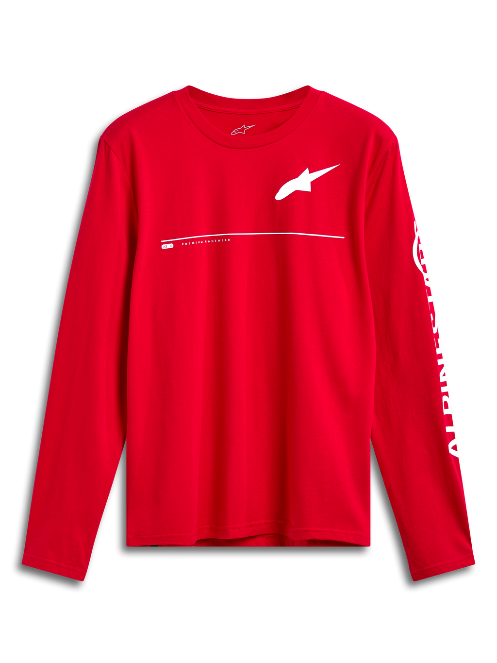Alpinestars Committed CSF Tee, maglietta a maniche lunghe, rossa, logo Astars bianco sul petto e branding Alpinestars sulla manica, design casual ispirato al motorsport